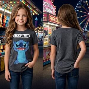Disney Stitch Stay Weird Gray T-Shirt Girls Medium 7/8 Lilo Stitch Graphic